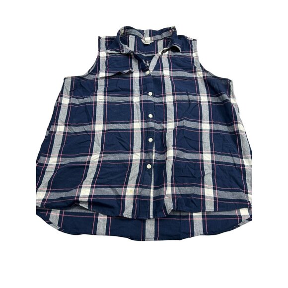 Vintage Bass Sleeveless Plaid Button-Up Shirt Navy/White - Picture 5 of 10